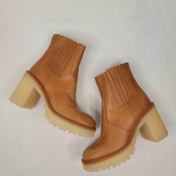 Free People Booties James Chelsea Boot 36.5 Tan Chunky Lug Sole Y2K 90s NIB - Picture 2 of 10